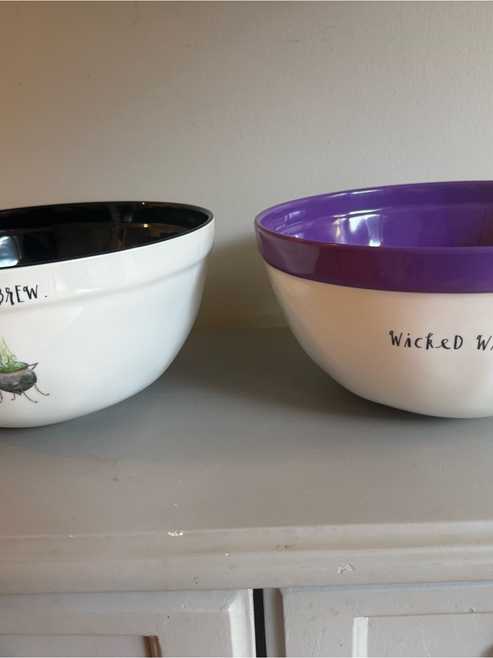 Set of Two Rae Dunn Halloween 10” Melamine Bowls Witches Brew & Wicked Witch New